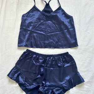 Navy Blue Satin Sleepwear Set